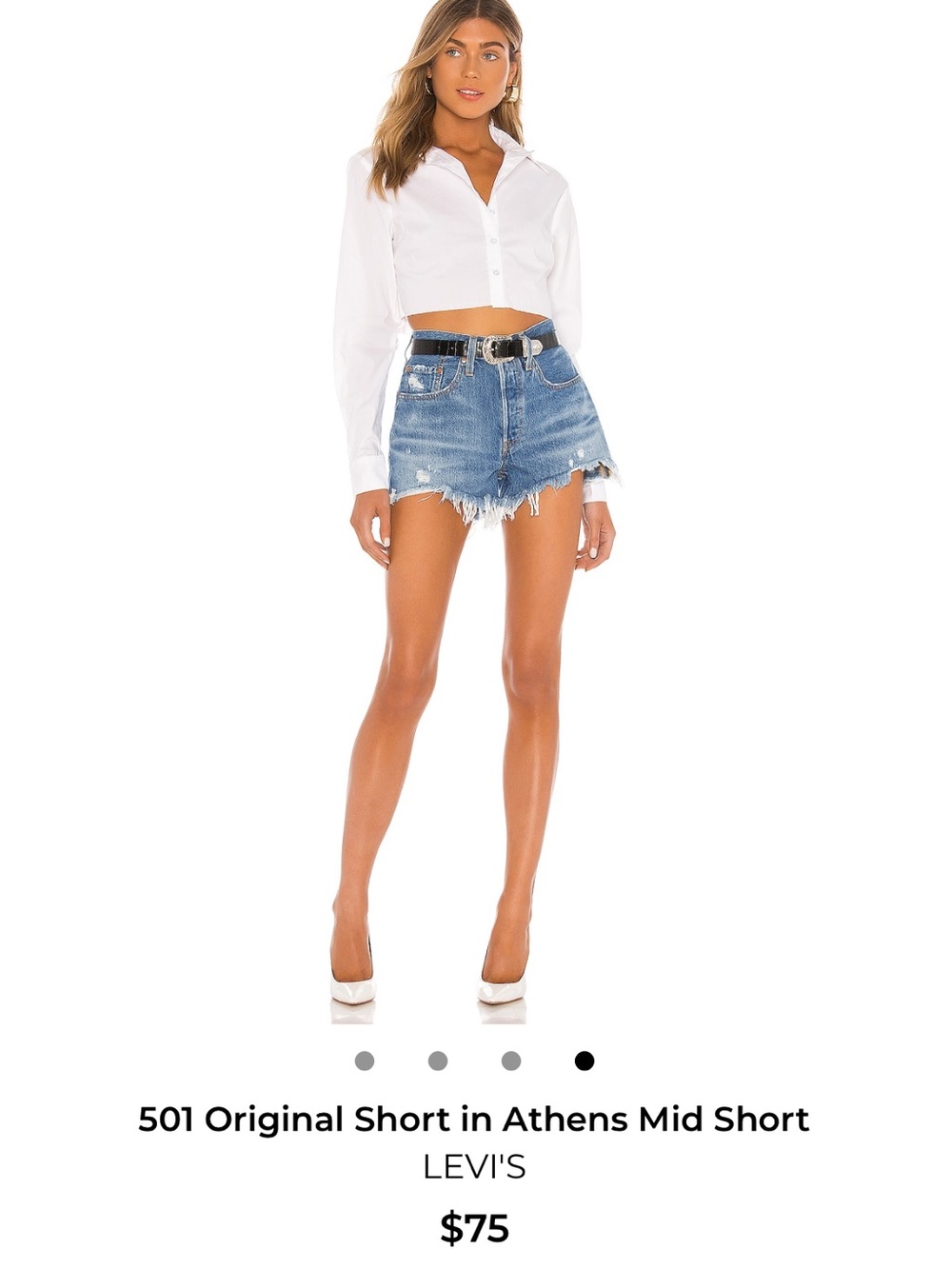 Levi's Medium Blue Distressed High-Rise Denim Shorts